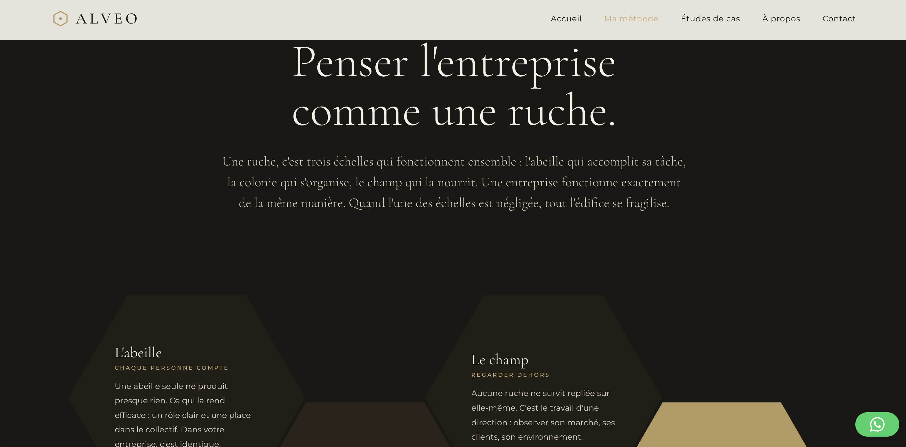 Page méthode du site ALVEO, autour de la ruche