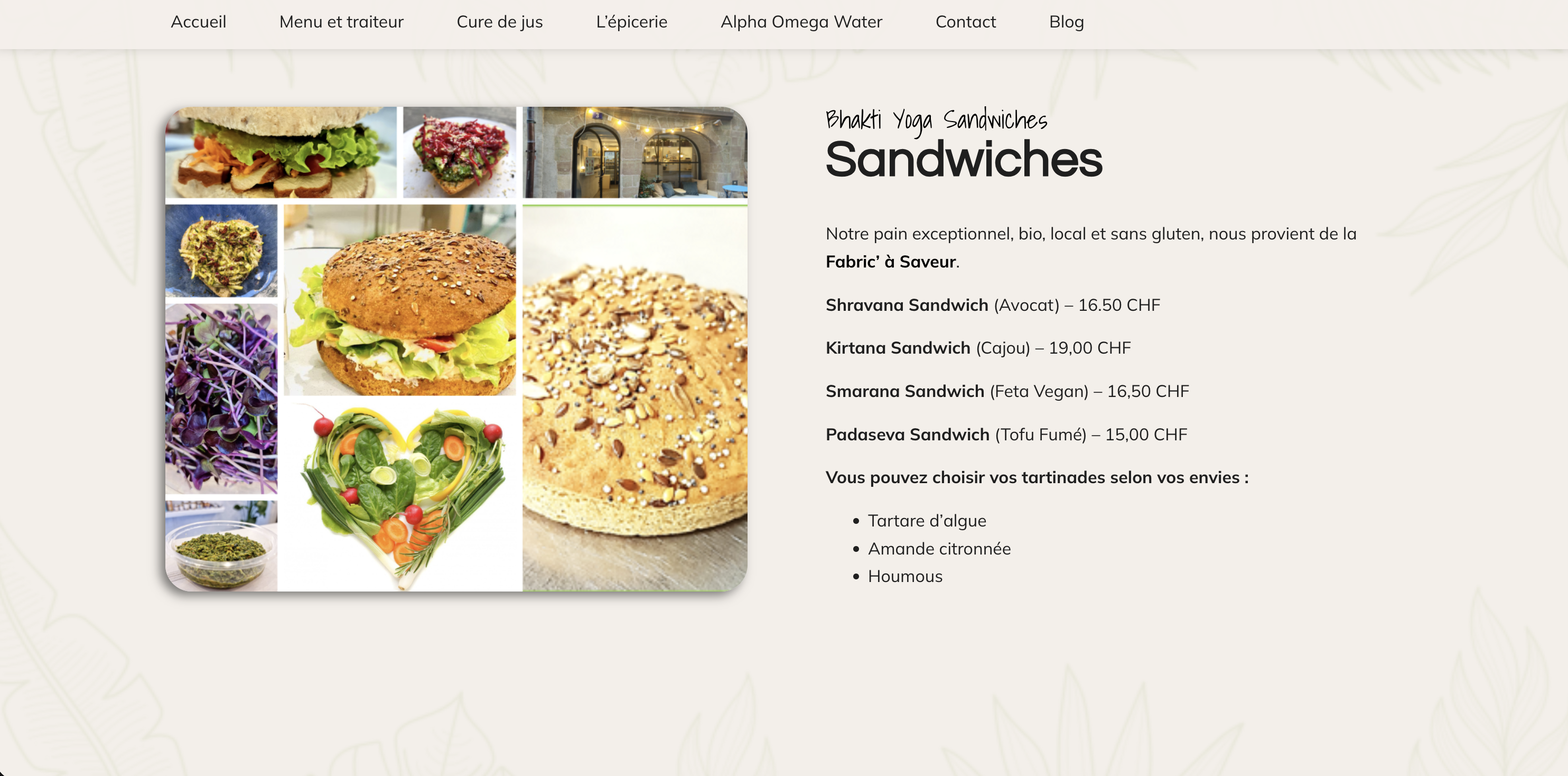 Menu et traiteur du site Biofred