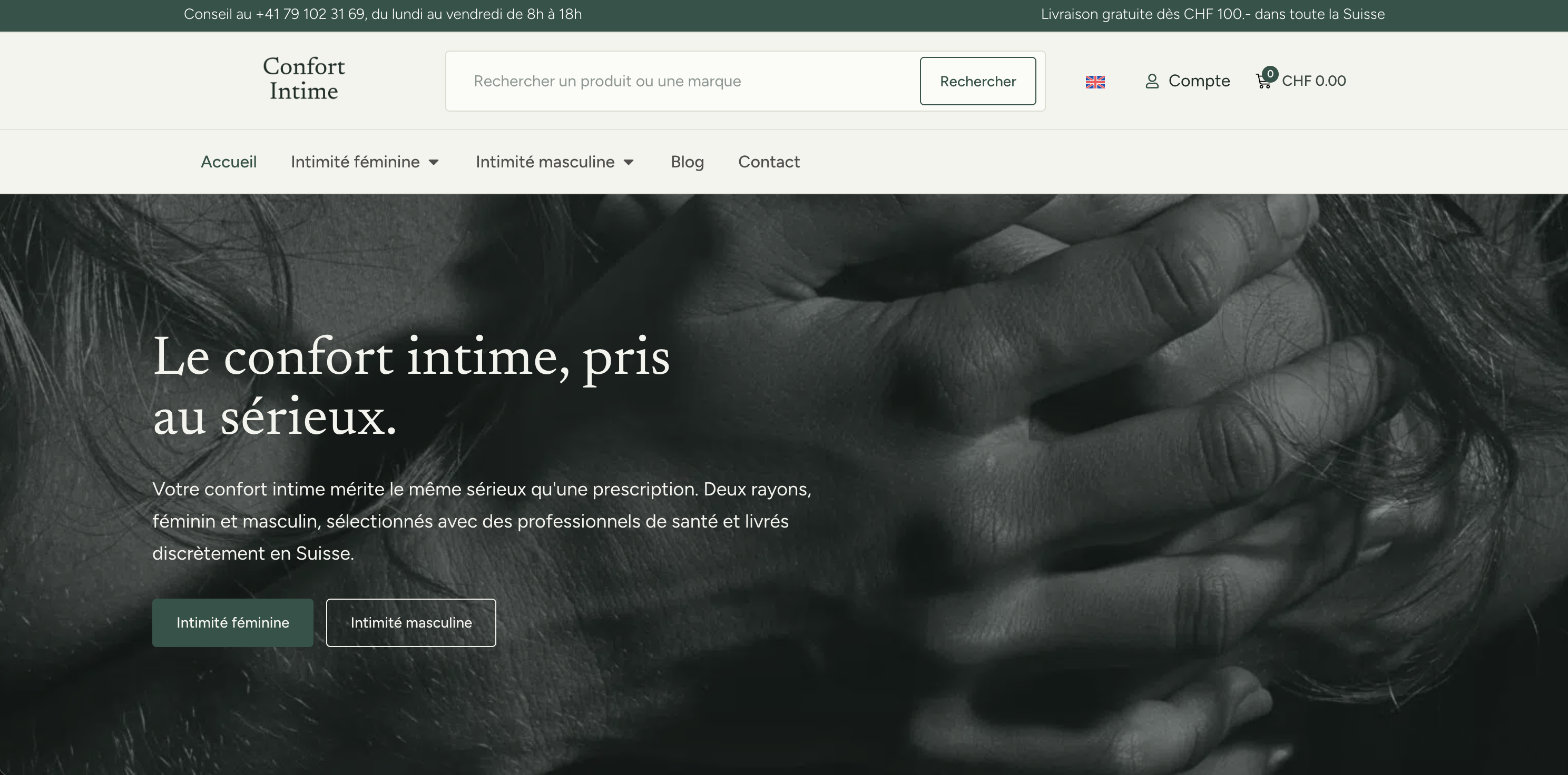 Page d'accueil de la boutique Confort Intime