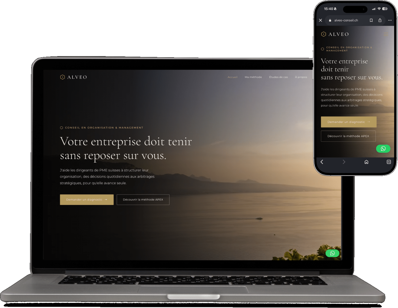 Site ALVEO Conseil sur ordinateur et mobile