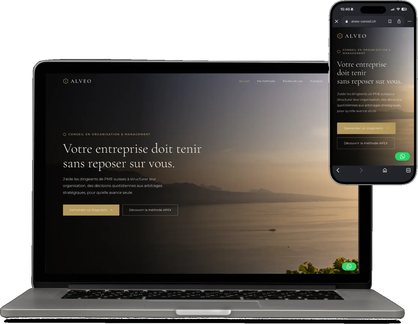 Site ALVEO Conseil sur ordinateur et mobile