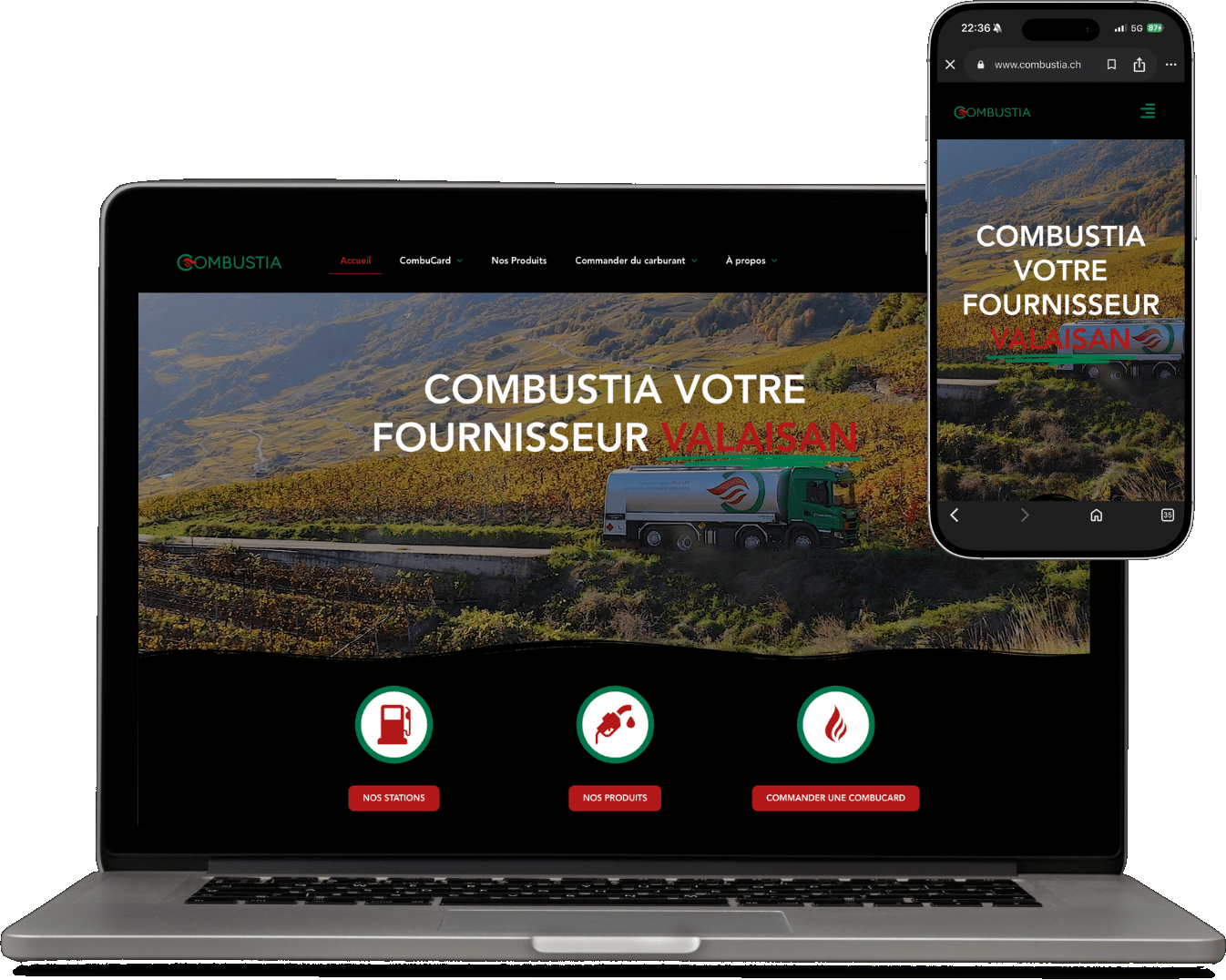 Site Combustia sur ordinateur et mobile