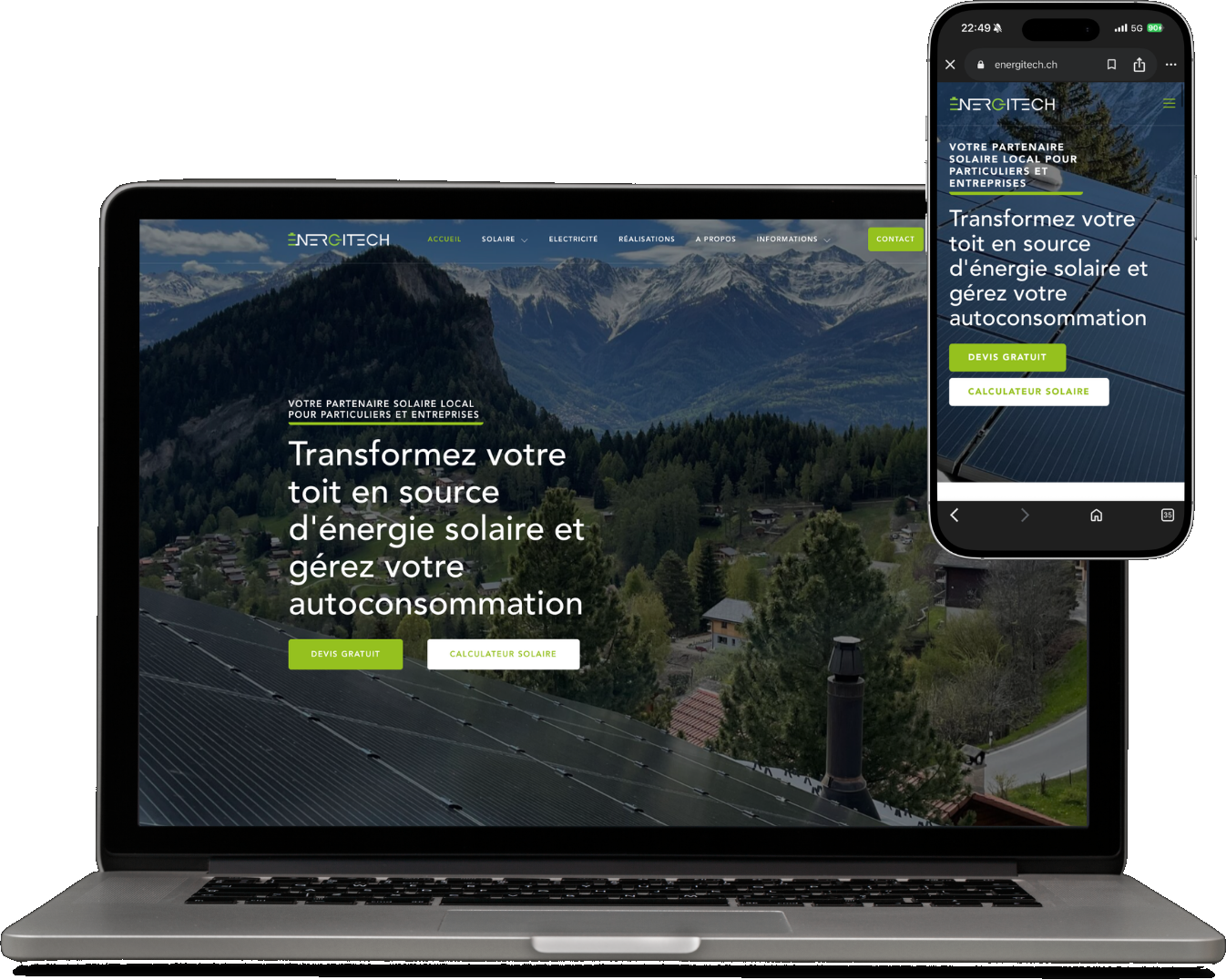 Site Energitech sur ordinateur et mobile