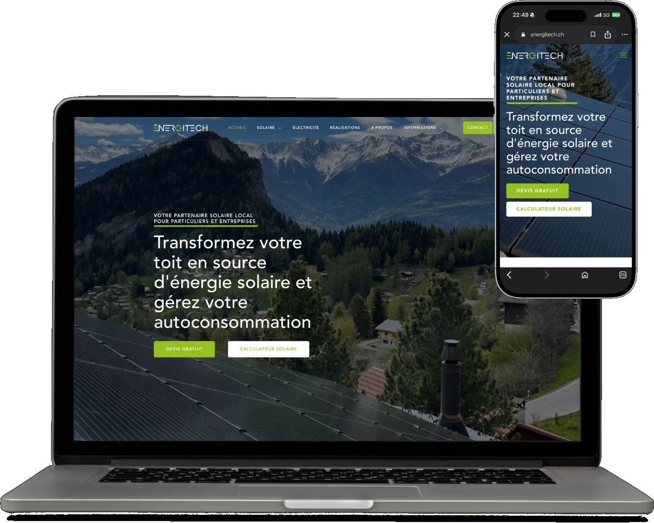 Site Energitech sur ordinateur et mobile
