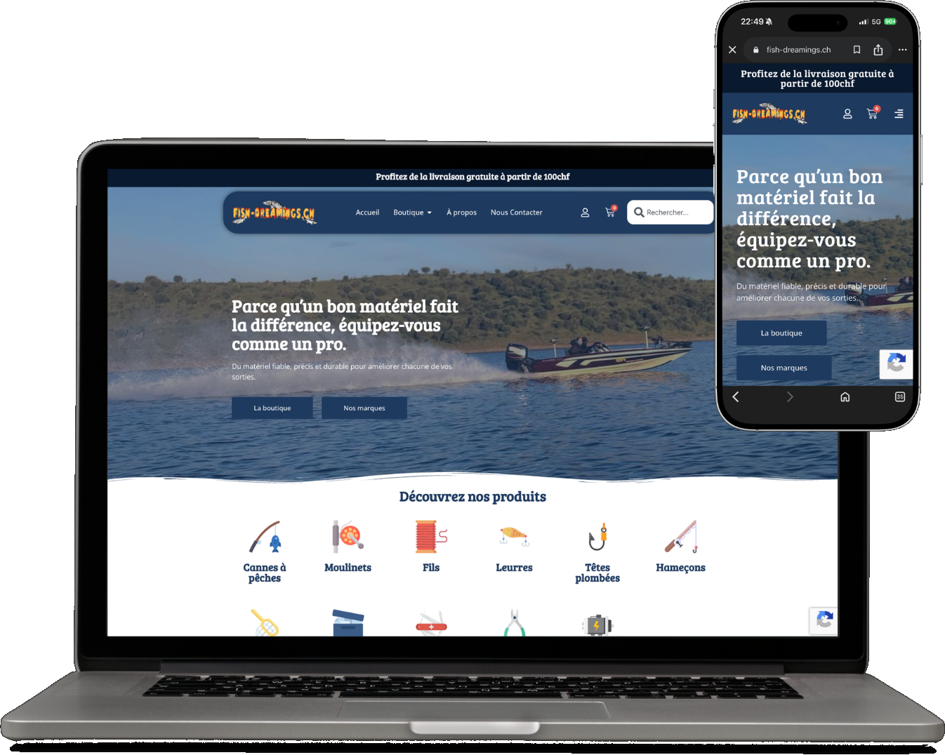 Site Fish-Dreamings sur ordinateur et mobile