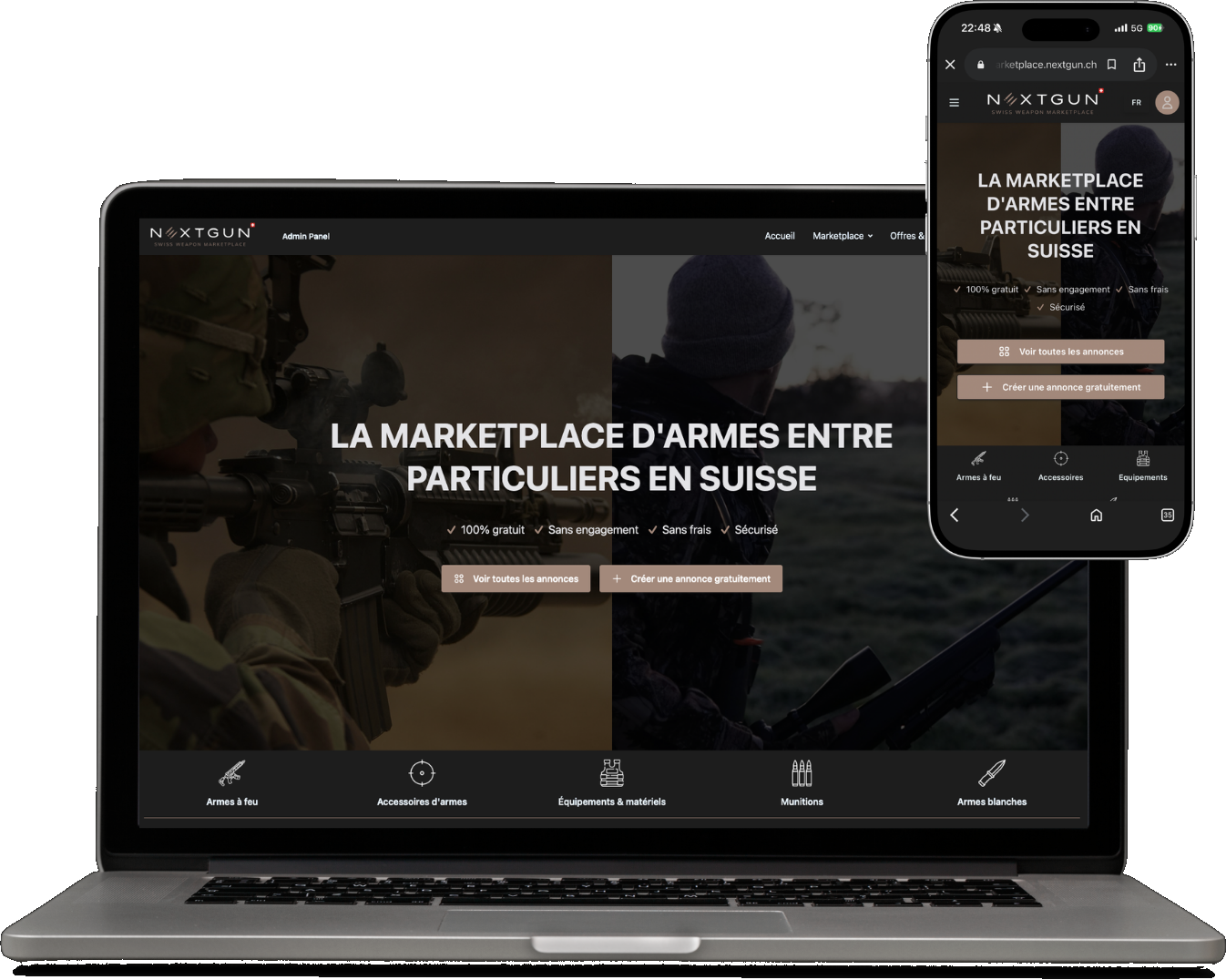 Site Nextgun sur ordinateur et mobile